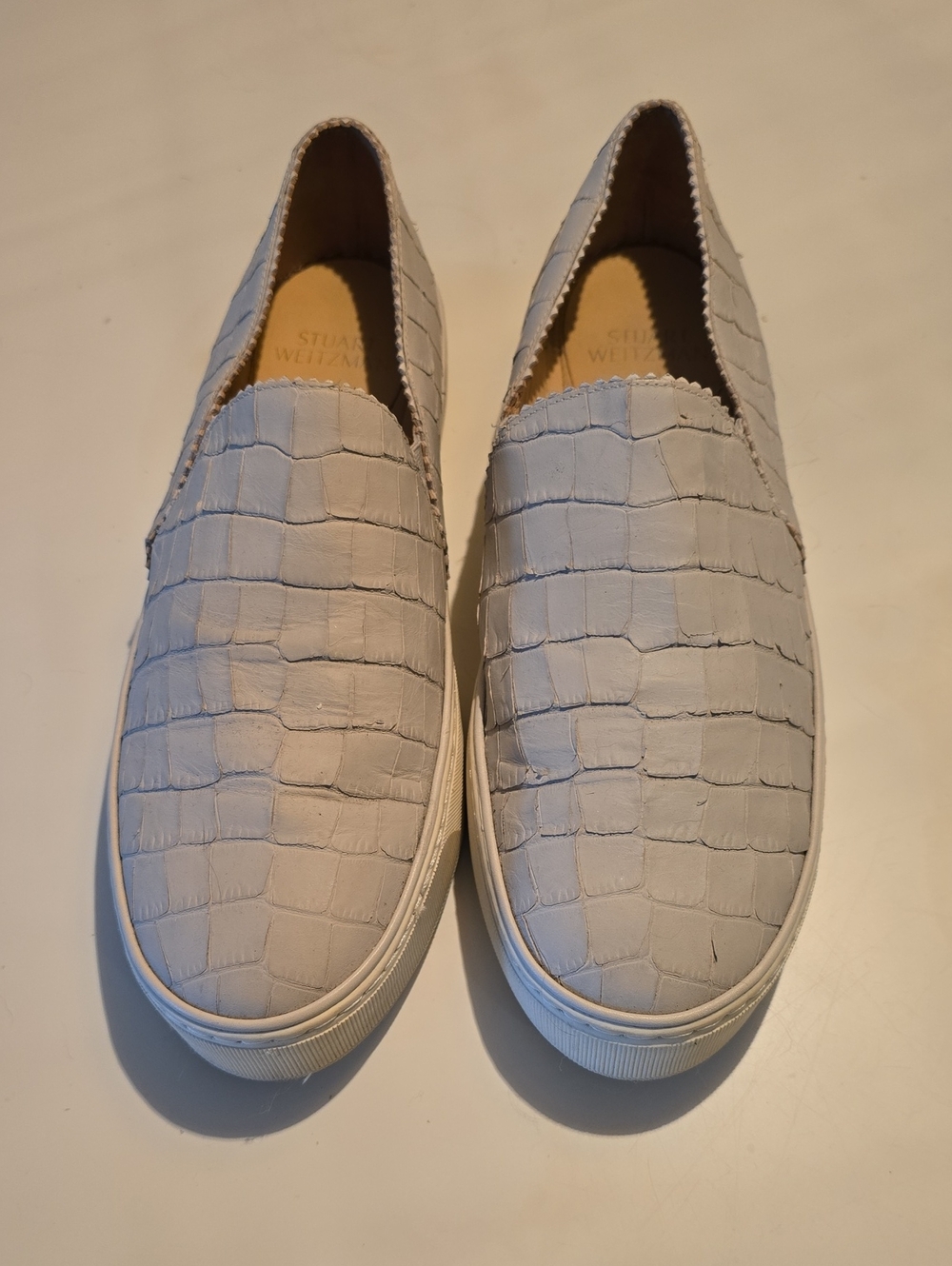 Stuart Weitzman Women’s Light Gray Croc-Embossed Slip-On Sneakers
